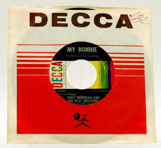 45 rpm record by Tony Sheridan and the Beat Brothers, 1962, first U.S. release featuring the Beatles. Estimate $5,000-$10,000. Image courtesy LiveAuctioneers/Cordier Antiques & Auctions.