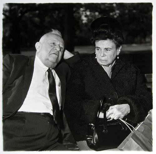 A fine example of Diane Arbus' work 'Elderly Couple on Park Bench, N.Y.C. 1969'  has been in a private collection since 1979, and is estimated £5,000-£8,000 ($7,600-$12,200). Image courtesy Bloomsbury.