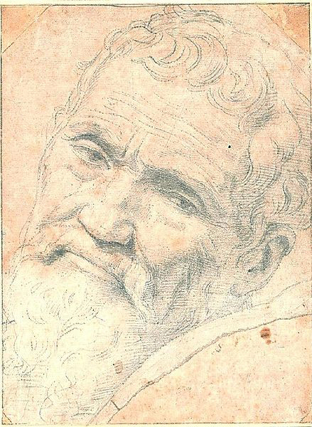 Chalk portrait of Michelangelo by Daniele da Volterra. Courtesy Wikimedia Commons.