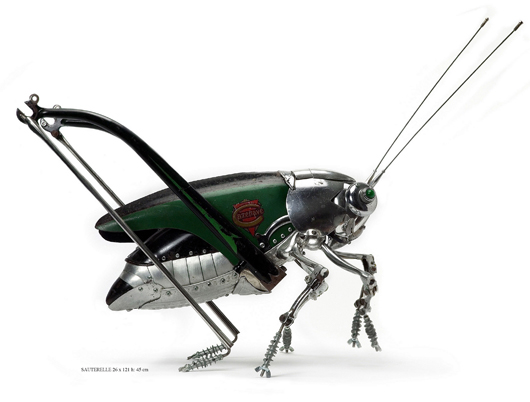 This unique work entitled 'Grasshopper' by Edouard Martinet, created from recycled bicycle parts, will be offered by Sladmore Gallery, London at the Grosvenor House Fair. Image courtesy Grosvenor House Fair.