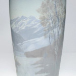 This 15-inch Scenic Vellum vase with panoramic view of the Canadian Rockies is considered rare. Image courtesy Cincinnati Art Galleries.