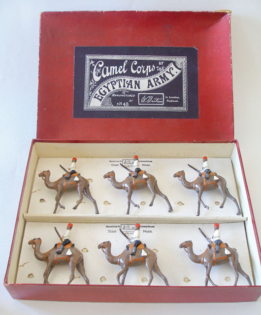 In spotless condition, a prewar Britains Egyptian Camel Corps with original black-label box exceeded estimate to earn $826.