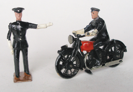 A Britains policeman on motorcycle cruised to $590, more than double its high estimate.