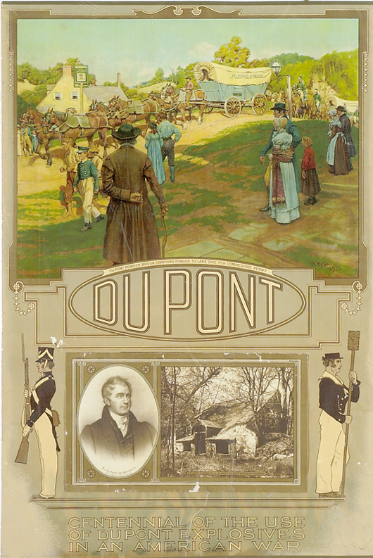 In a departure from the sporting theme, DuPont's 1911 calendar commemorated the centennial of the War of 1812 and the company's role in winning the Battle of Lake Erie. Illustrated by Howard Pyle, the calendar sold for $1,257 in Cowan's May 8, 2003 Historic Americana Auction. Image courtesy Cowan's.