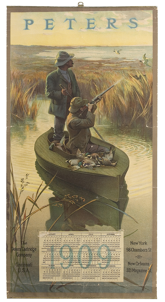 Even though all the months of 1908 had been removed, this Peters Cartridge Co. chromolithograph calendar sold for $7,475 in Cowan's Nov. 7, 2007 Firearms Auction. Image courtesy Cowan's.