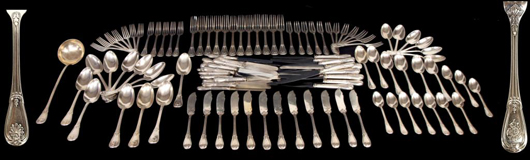 A scarce 118-piece set of scarce Odiot .950 silver flatware service is estimated at $10,000 to $12,000. Image courtesy Austin Auction Gallery.