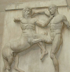 Metope from the Elgin Marbles depicting a Centaur and a Lapith fighting. Photo by Adam Carr, courtesy Wikipedia.