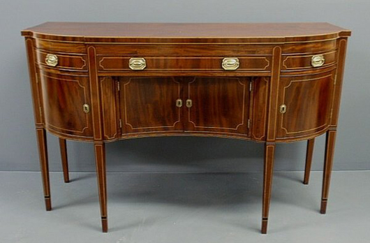 The Federal inlaid mahogany sideboard is 65 3/4 inches wide. It has a $10,000-$12,000 estimate. Image courtesy Wiederseim Associates.