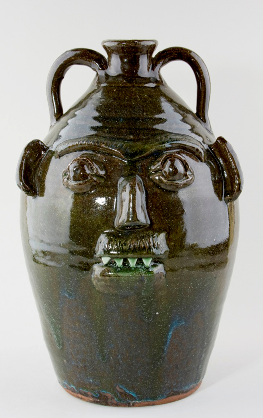 Burlon Craig jug: Circa-1980 North Carolina folk pottery 3-gallon face jug by Burlon Craig, stamped, $2,645.