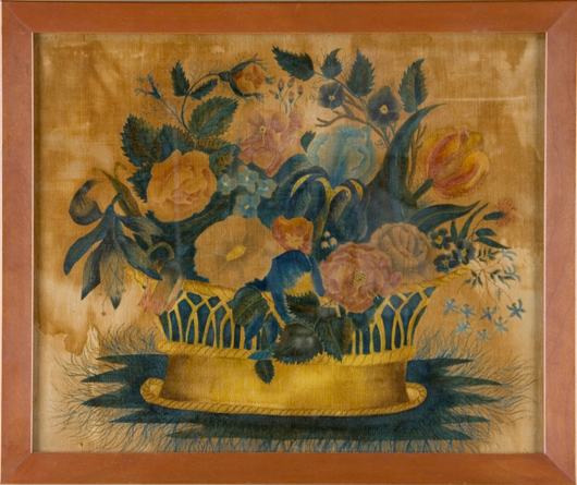  Theorem still life: 19th-century still-life theorem (watercolor on velvet painting), $8,625.