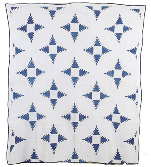 Blue calico was used on this late 19th-century Feathered Star quilt, which sold for $375 in May 2005. Image courtesy Cowan's Auctions Inc. and LiveAuctioneers archive.