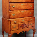18th-century Queen Anne tiger maple highboy. 71 inches tall. Est. $15,000-$25,000. Image courtesy Kaminski Auctions.