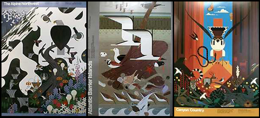 Examples of Charley Harper's style may be seen in the posters he created for the United States National Park Service. 