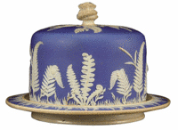 This jasperware dish with fern and cattail decoration sold for $153 at Jackson's Auctioneers of Cedar Falls, Iowa.