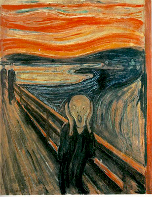One of several versions of the painting The Scream, by Edvard Munch. The National Gallery, Oslo, Norway.