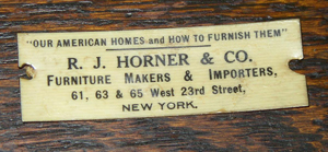 There's little doubt that this is a genuine R. J. Horner & Co. label. The question is who put it on the back of the china cabinet.