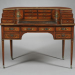 Edwardian polychrome-decorated satinwood Carlton House desk, early 20th century. Estimate $2,000-$4,000.