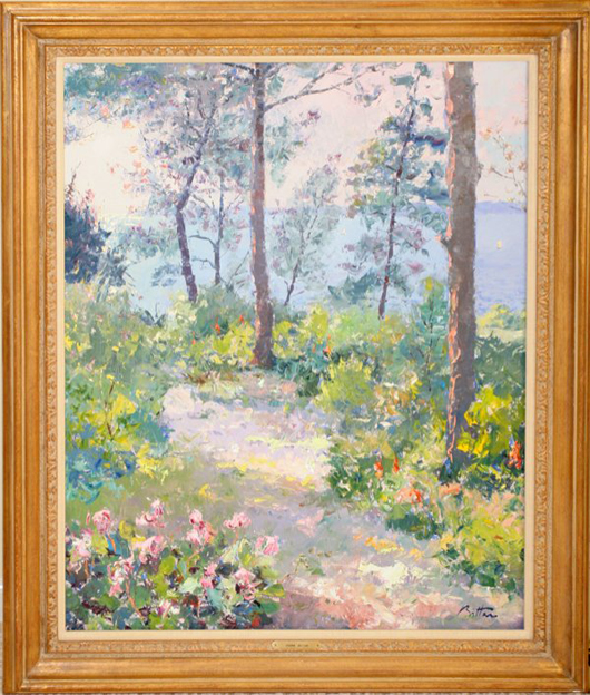 Pierre Bittar (French, b. 1934-) signed oil on canvas floral landscape, 36 inches by 29 inches. From the Estate of Eric Stroh, Grosse Pointe Farms. Estimate $7,000-$9,000. Image courtesy LiveAuctioneers.com and DuMouchelles.
