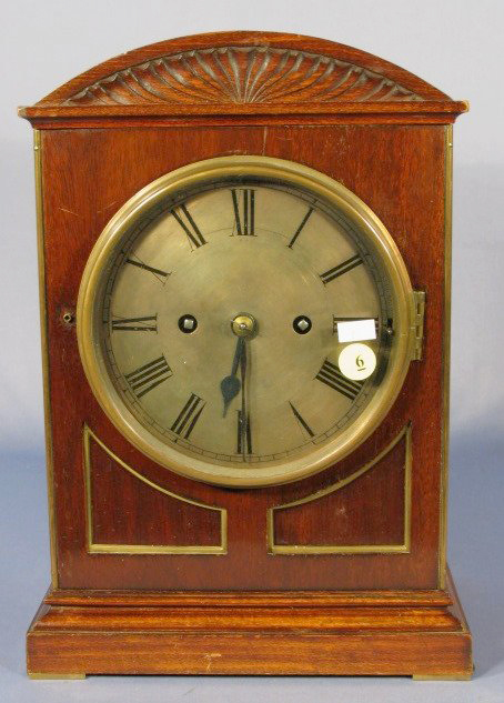 With its carved top this Winterhalder-Hofmeier Schwarzenbach No. 4 eight-bell bracket clock is 13 3/4 inches high by 9 3/4 inches wide. Image courtesy Tom Harris Auctions.