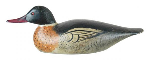 A.E. Crowell merganser drake. Estimate $25,000-$35,000. Image courtesy LiveAuctioneers.com and Decoys Unlimited.
