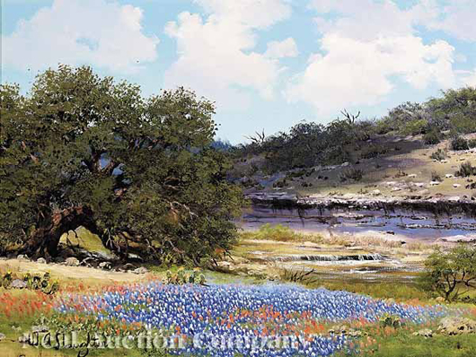 Bluebonnets by the River, oil on canvas by William A. Slaughter (Texas/Calif., 1923-2003), 12 x 16 inches, sold through LiveAuctioneers.com for $5,535. Image courtesy LiveAuctioneers.com and Neal Auction Co.