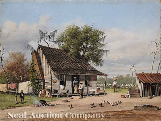 Wash Day: Cabin Scene, oil painting by William Aiken Walker, $28,850. Image courtesy Neal Auction Co. 