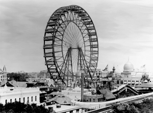 The first Ferris wheel was among the many innovations to make their debut at the 1893 World's Columbian Exposition. Public domain image from New York Times Photo Archive. Courtesy Wikimedia Commons.