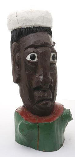Herbert Singleton's ‘Baker' stands 17 inches tall, 7 inches wide and 7 inches deep. The Carved and polychrome head has a $600-$1,000 estimate. Image courtesy Kimball M. Sterling Inc.
