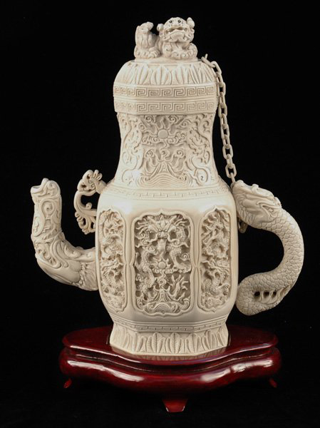 This ivory teapot was carved in the 20th century. It has a $800-$1,200 estimate. Image courtesy Susanin's.