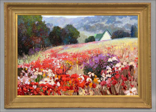 ‘Wildflowers,'  a large oil on canvas by Kent Wallis (American, born 1945), has a $2,000-$3,000 estimate. Image courtesy Susanin's.
