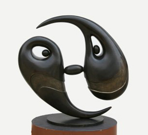 The Chinese philosophy of opposing but interdependent forces is apparent in this bronze sculpture by Kenny Scharf (American, 1961-). Titled ‘Yinyang Noselock,' the bronze is estimated at $40,000-$50,000. Image courtesy Ro Gallery.