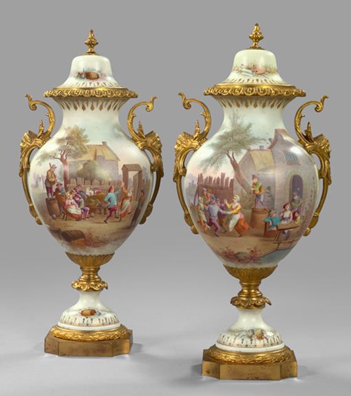 Sèvres-style porcelain covered garniture vases, fourth quarter 19th century, estimate $3,000-$5,000. Image courtesy New Orleans Auction, St. Charles Gallery.