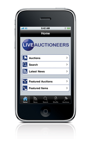 LiveAuctioneers' revolutionary iPhone app is the first to enable users to lodge absentee bids in upcoming sales. Image courtesy LiveAuctioneers.com.