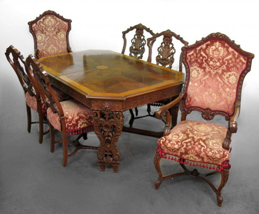 Italian Rococo 7-piece dining room suite, estimate $2,000-$4,000. Image courtesy of LiveAuctioneers.com and Stephenson's Auctioneers.