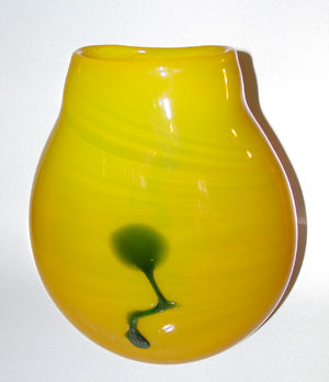 Millenium Edition opaline yellow and cobalt #2034 Kuroi Kabin Designer Series vase by Matt Carter for Blenko, 6 1/2 inches tall. Limited edition of 2000. Image courtesy British-American Media Ltd.