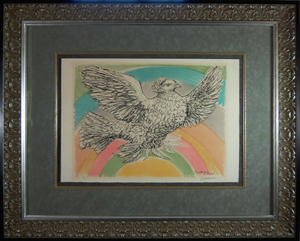 An original Pablo Picasso color lithograph on Arches paper is titled ‘Le Columbe Volant.' It is from a signed and numbered edition consisting of 200 original color lithographs. Image courtesy Baterbys Art Auction Gallery.