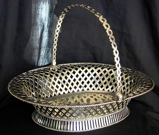 The hallmark dates this sterling silver basket to 1781-1782 London. It carries an $800-$1,200 estimate. Image courtesy K&M Auction Liquidators.