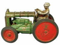 This 5 3/4-inch-long cast-iron Fordson toy tractor with a driver is marked