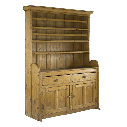 Standing 80 inches high and 59 inches wide, this Irish country step-back cupboard dates to around 1810. It will sell at the Discovery Auction on Aug. 7. Image Courtesy Rago Arts and Auction Center.