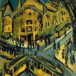 An outstanding example of German Expressionist art is Ernst Ludwig Kirchner's (German, 1880-1938) 1912 oil on canvas titled Nollendorfplatz, currently displayed at Stiftung Stadtmuseum Berlin. Public domain image courtesy Wikimedia Commons.