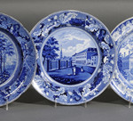 This trio of transfer-printed plates, auctioned for $300 in February 2008, features a view of the “Park Theater New York” with oak leaf and acorn border, by Ralph Stevenson & Williams. Courtesy Skinner Inc.
