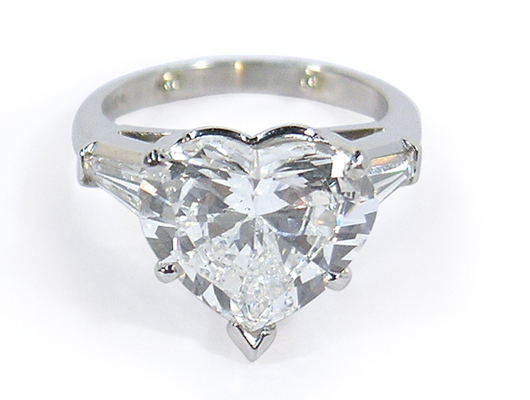 14k white gold ring with a 5.09 ct. heart-shape diamond. Image courtesy Clars.