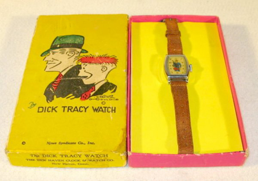 New Haven Clock & Watch Co. produced this Dick Tracy watch around 1948. Image courtesy Tom Harris Auctions.
<p>” title=”New Haven Clock & Watch Co. produced this Dick Tracy watch around 1948. Image courtesy Tom Harris Auctions.
<p>” class=”caption” /> <br /> <div id=