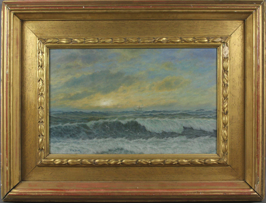 Oil-on-canvas seascape by Francis Augustus Silva, signed, 22 inches by 29 inches. Est. $20,000-$30,000. Courtesy Kaminski Auctions.