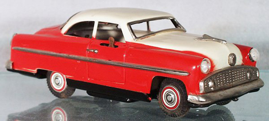 he battery-operated Lite It Up Ford was made in Japan. The 7 3/4-inch automobile has a $100-$200 estimate. Image courtesy Lloyd Ralston Gallery.