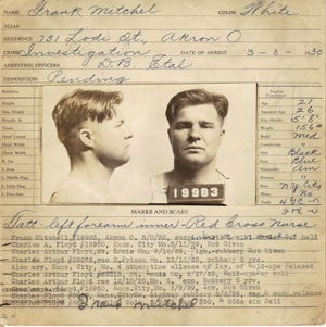 Charles Arthur ‘Pretty Boy' Floyd already had a lengthy rap sheet when these mug shots were taken by the Akron, Ohio, Police Department in 1930. The card also contains a set of the notorious bank robber's finger prints. The unique document has a $5,000-$9,000 estimate. Image courtesy Written Word Autographs.