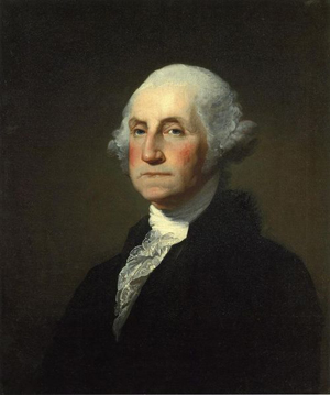 The Williamstown Portrait of George Washington, 1732-1799, based on the uncompleted Antheneum portrait by Gilbert Stuart with uncompleted portions filled in by Rembrandt Peale. This portrait is held by the Sterling and Francine Clark Art Institute, Williamstown, Mass.