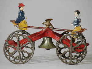 Cast-iron Gong Bell See-Saw toy, one of 20 bell toys in the sale, estimate $3,500-$5,500. Image courtesy RSL Auction.