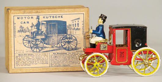Lehmann near-mint Motor Coach with original box, estimate $900-$1,200. Image courtesy RSL Auction.