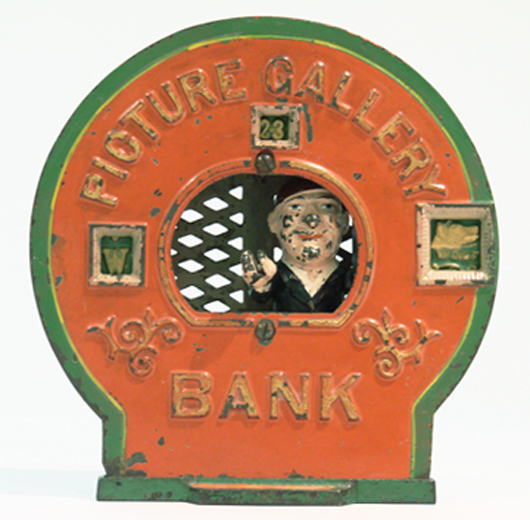 Shepard Hardware Picture Gallery bank, ex Bob Brady collection, estimate $35,000-$55,000. Image courtesy RSL Auction.